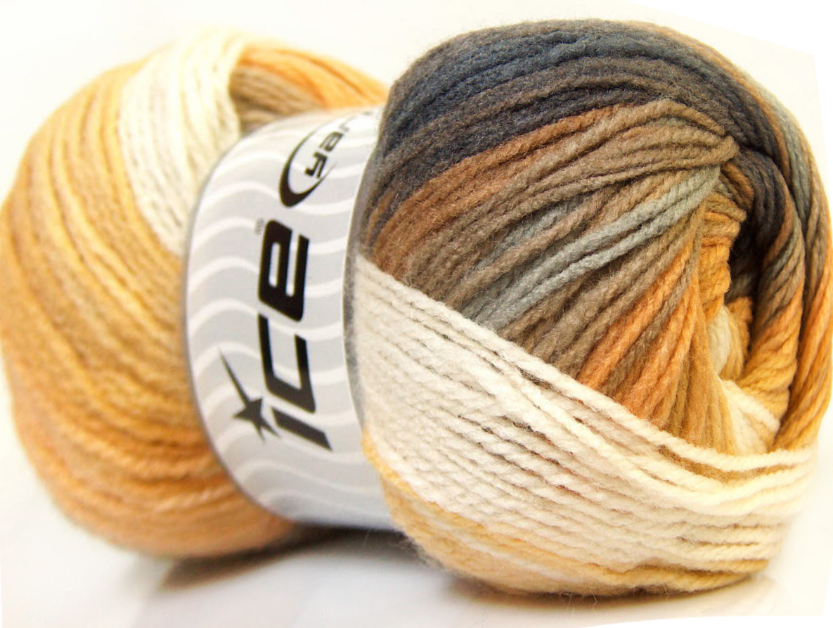 Wit|Geel|Grijs|Kameel Zelfstrepende Garens 4x100gr