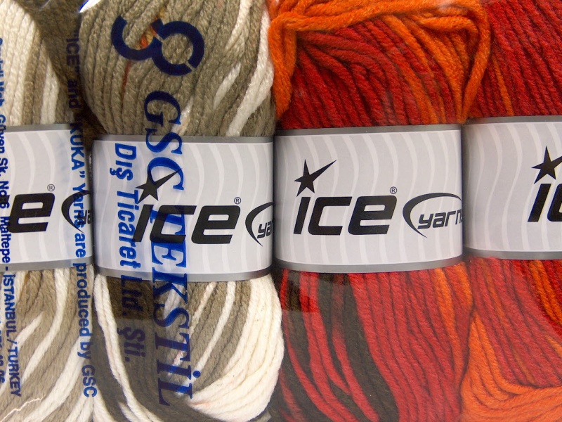 Wit|Rood|Oranje|Bruin Tinten Zelfstrepende Garens 4x100gr