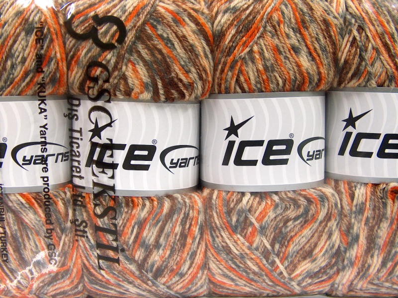 Bruin|Crème|Oranje|Grijs Sokkengarens 4x100gr