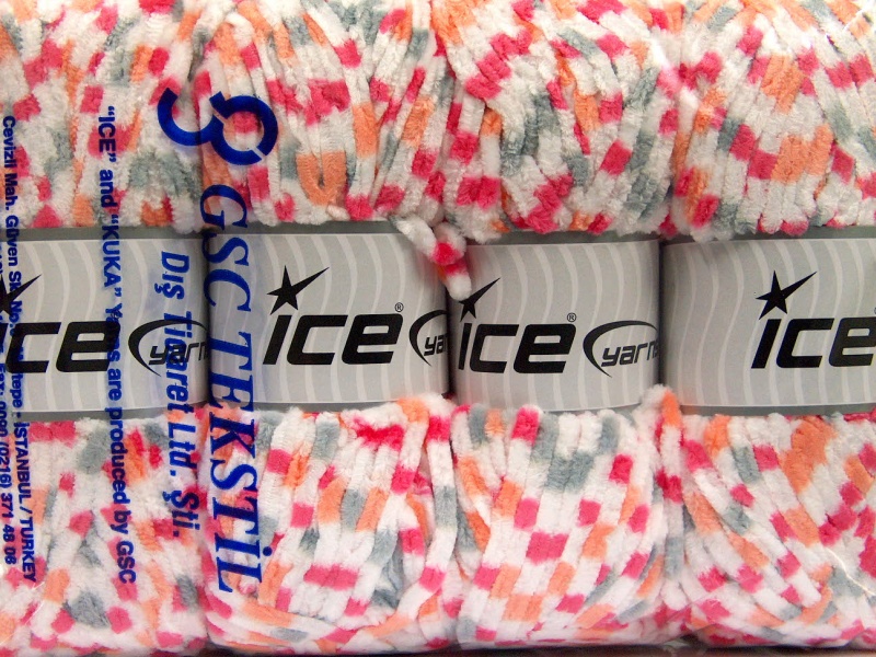 Roze|Wit|Oranje|Grijs Chenille Yarns 4x100gr