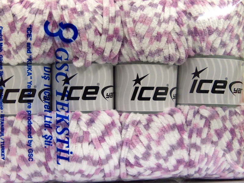 Wit|Lila tinten Chenille Yarns 4x100gr