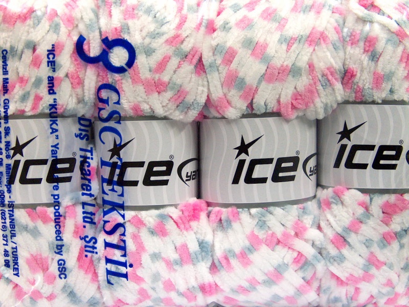 Roze|Wit|Licht Grijs Chenille Yarns 4x100gr