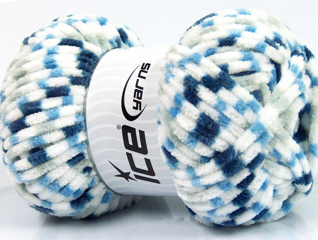 Wit|Grijs|Blauw Tinten Chenille Yarns 4x100gr