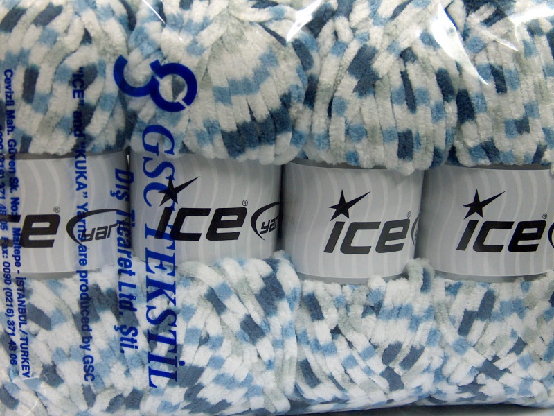 Wit|Grijs|Blauw Tinten Chenille Yarns 4x100gr