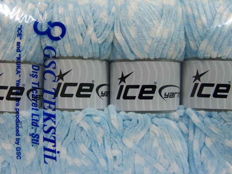 Wit|Baby Blauw Chenille Yarns 4x100gr