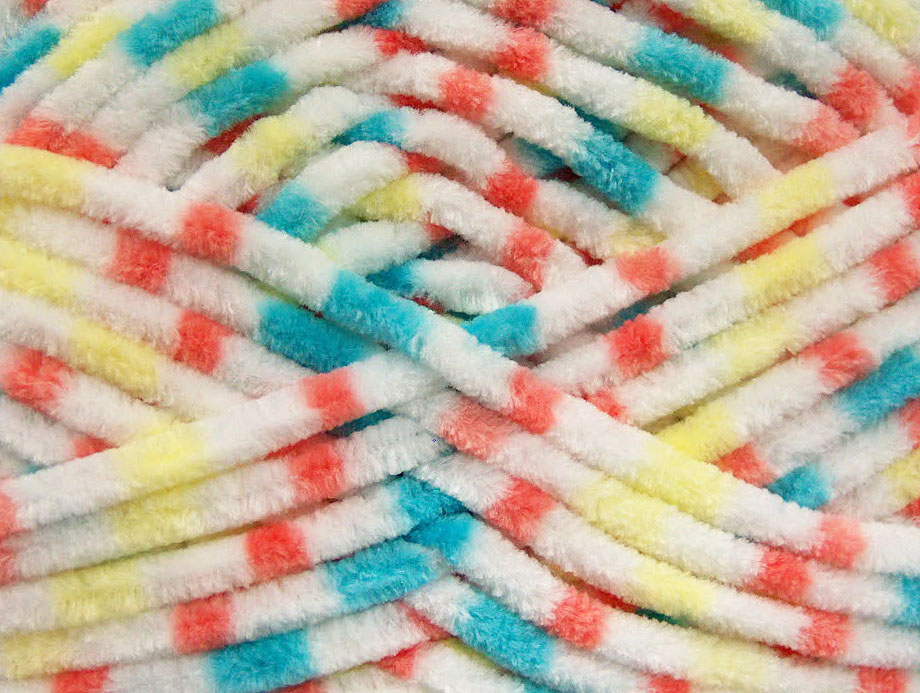 Wit|Turkoois|Geel|Zalm Chenille Garen 4x100gr