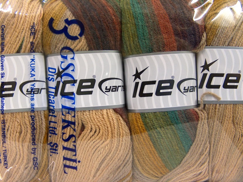 Goud|Bruin Tinten|Groen Tinten|Beige Zelfstrepende Garens 4x100gr