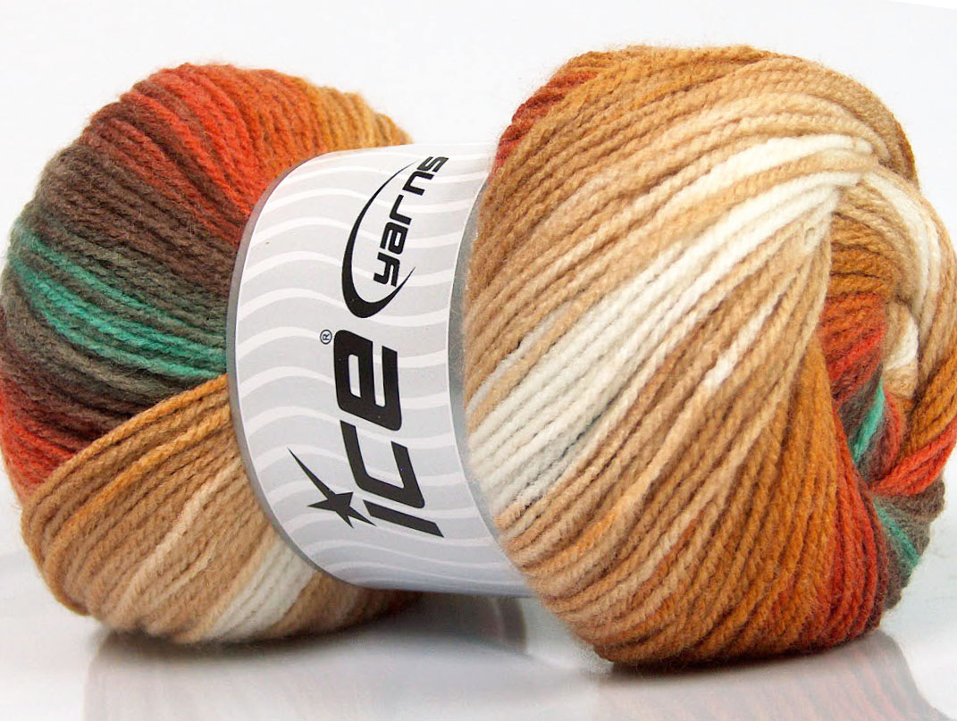 Groen|Wit|Bruin Tinten Zelfstrepende Garens 4x100gr