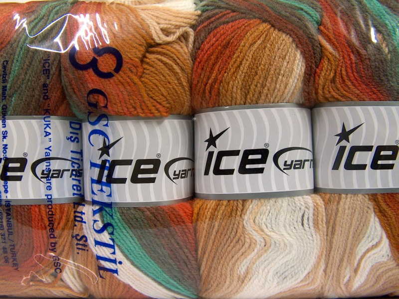 Groen|Wit|Bruin Tinten Zelfstrepende Garens 4x100gr