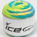 Blauw|Turkoois|Geel|Licht Groen Cakes Yarns 3x100gr