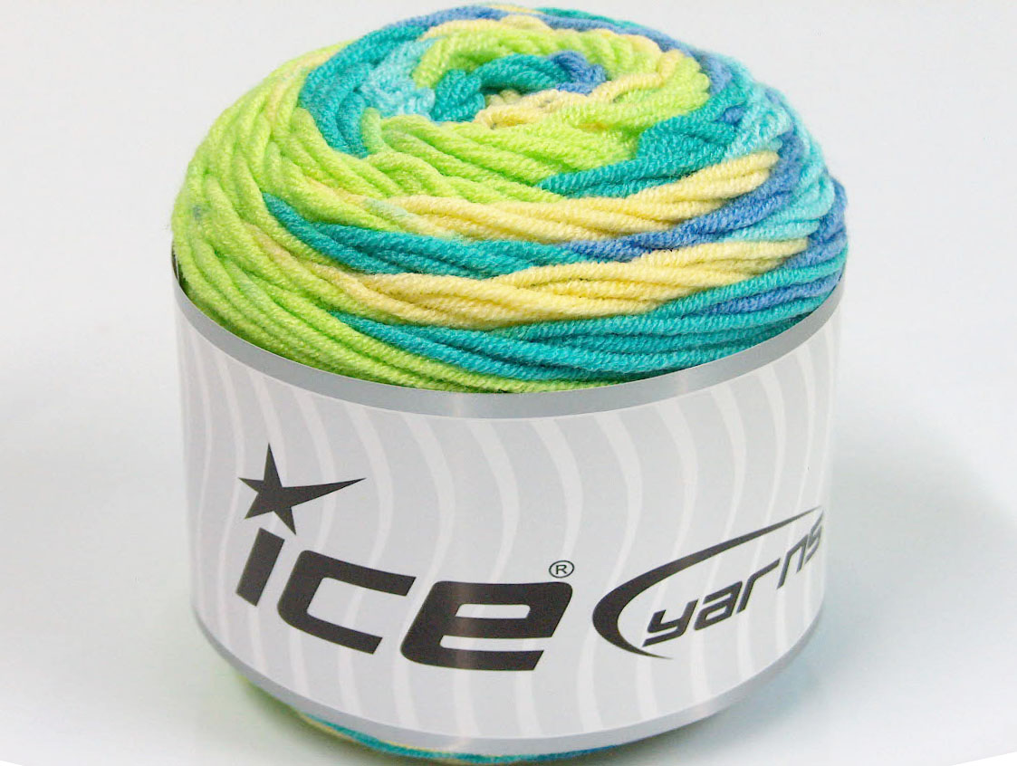 Blauw|Turkoois|Geel|Licht Groen Cakes Yarns 3x100gr