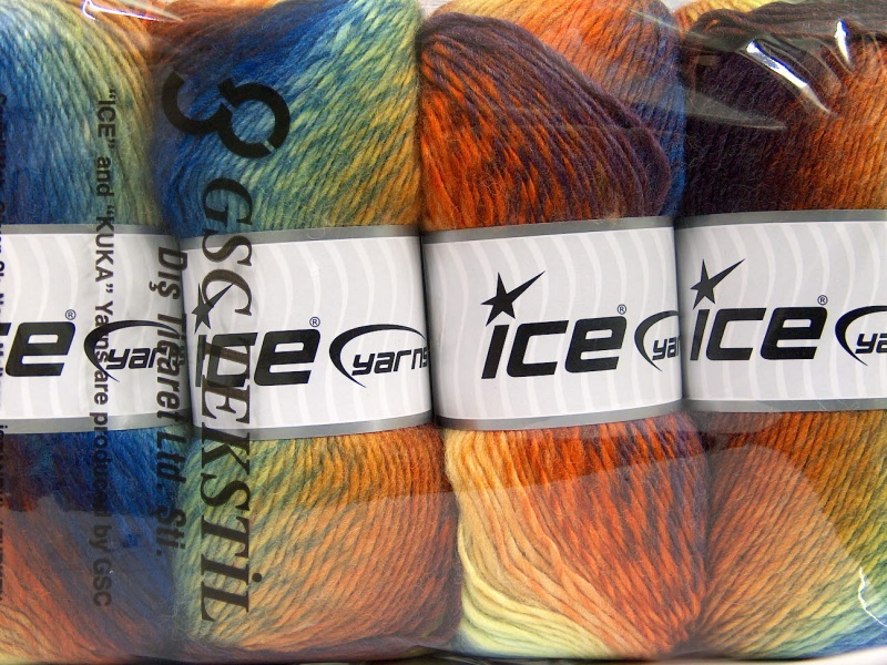 Oranje|Geel|Kastanjebruin|Blauw Tinten Herfst Winter Garens 4x100gr