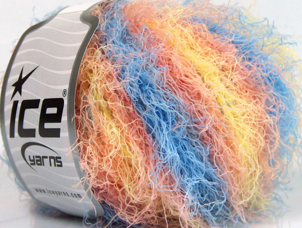 Blauw|Geel|Zalm Eyelash Yarns 8x50gr
