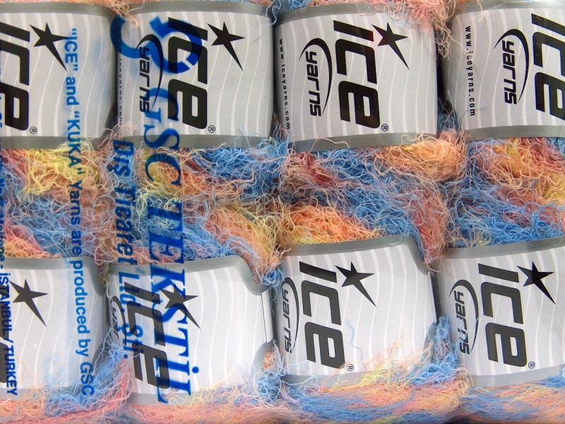 Blauw|Geel|Zalm Eyelash Yarns 8x50gr