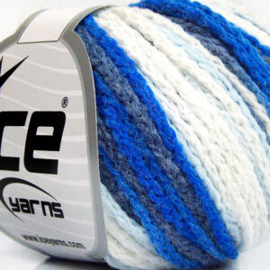 Wit|Marineblauw|Blauw Tinten Zelfstrepende Garens 8x50gr