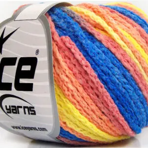 Blauw|Geel|Licht Zalm Zelfstrepende Garens 8x50gr