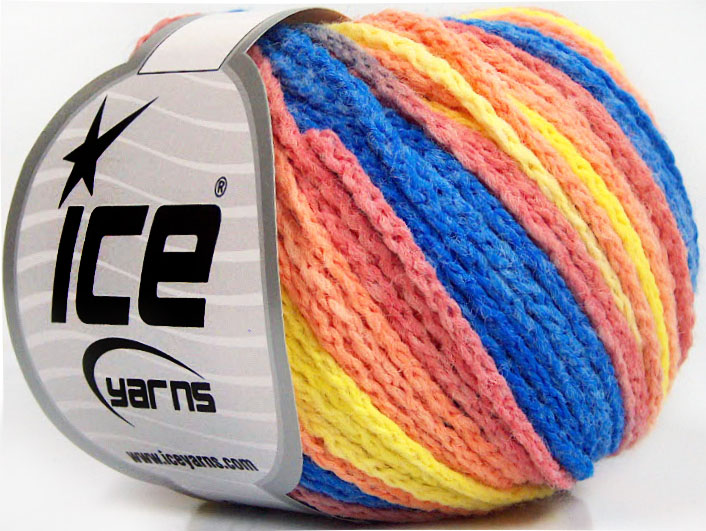 Blauw|Geel|Licht Zalm Zelfstrepende Garens 8x50gr