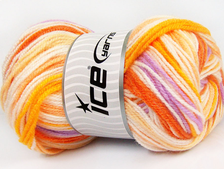 Wit|Lila|Oranje tinten Zelfstrepende Garens 4x100gr