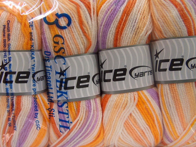 Wit|Lila|Oranje tinten Zelfstrepende Garens 4x100gr