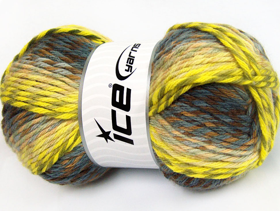 Bruin Tinten|Khaki|Grijs Tinten|Neon groen Zelfstrepende Garens 4x100gr