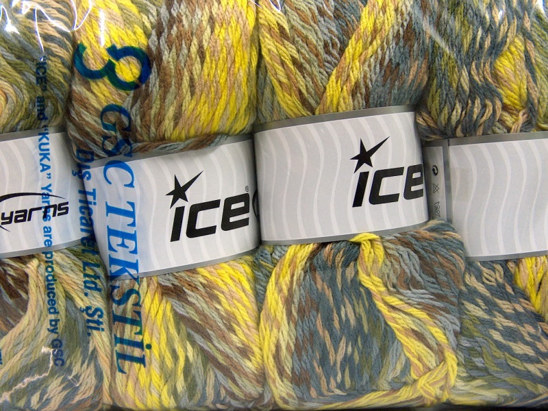 Bruin Tinten|Khaki|Grijs Tinten|Neon groen Zelfstrepende Garens 4x100gr