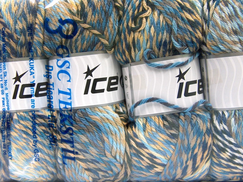 Crème|Grijs|Kameel|Blauw Tinten|Beige Zelfstrepende Garens 4x100gr