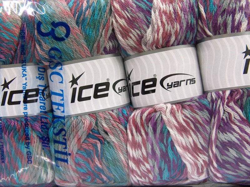 Wit|Turkoois|Grijs|Orchidee|Khaki Zelfstrepende Garens 4x100gr