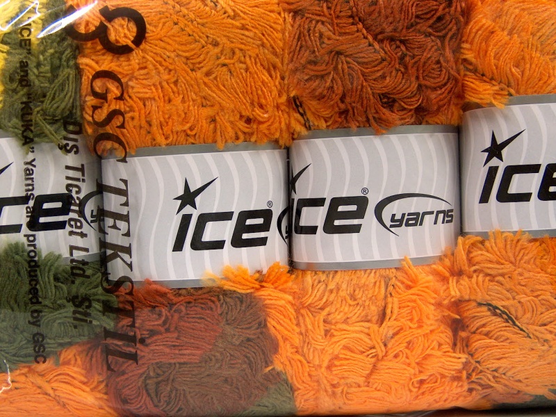 Oranje|Geel|Goud|Groen Tinten Eyelash Yarns 4x100gr