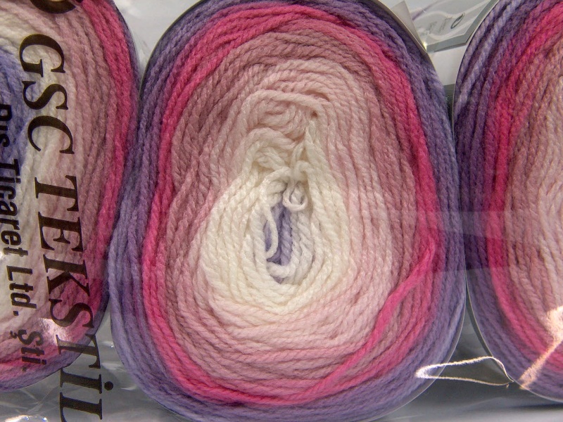 Wit|Lila tinten|Roze tinten Cakes Yarns 3x100gr