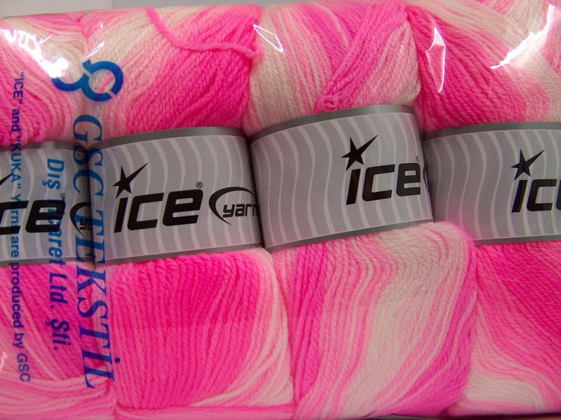 Wit|Licht Roze|Neon roze Baby Garens 4x100gr