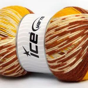 Crème|Geel|Koper Wol Jacquard Garens 2x150gr