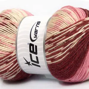 Roze|Crème|Bordeaux Jaquard Wol Garens 2x150gr