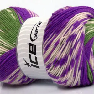 Groen|Paars|Crème Wool Jacquard Garens 2x150gr
