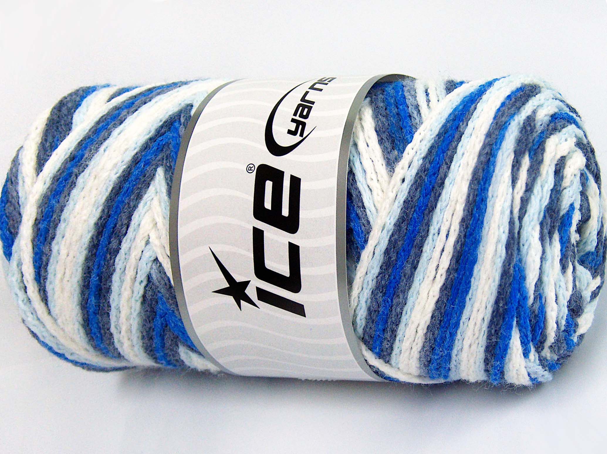 Wit|Marineblauw|Blauw Tinten Zelfstrepende Garens 2x200gr