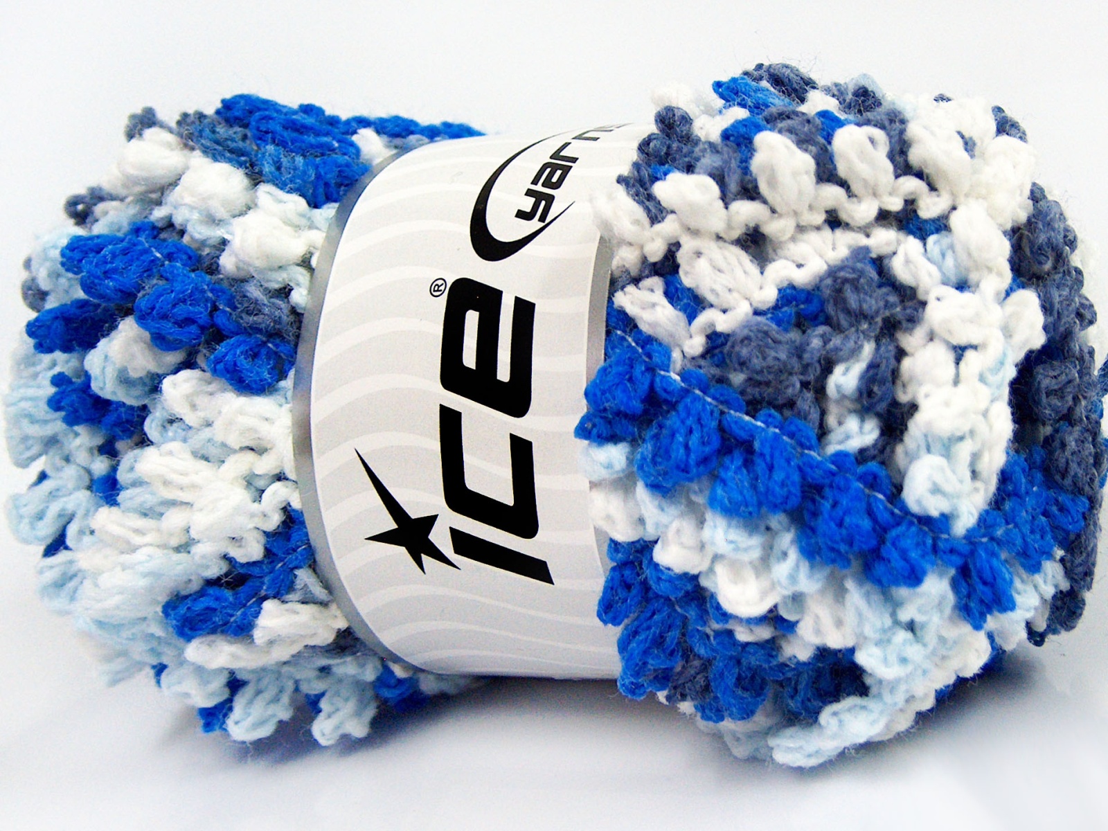 Wit|Blauw Tinten Boucle – Paillette – PomPom Yarns 4x100gr