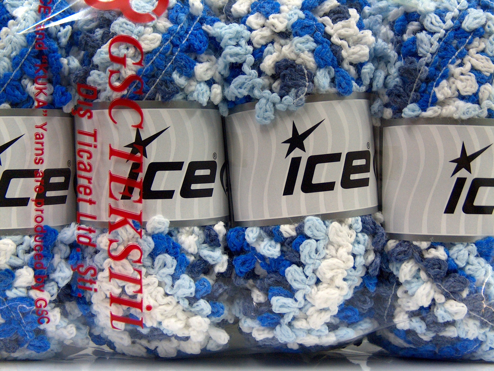 Wit|Blauw Tinten Boucle – Paillette – PomPom Yarns 4x100gr