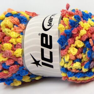 Groen|Blauw|Geel|Zalm tinten Boucle – Paillette – PomPom Yarns 4x100gr