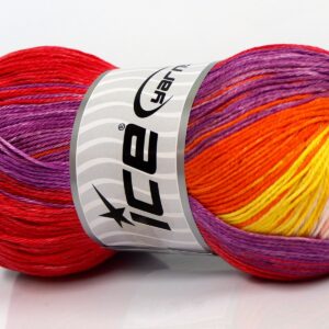 Paars|Rood|Oranje|Geel|Licht Roze Lente Zomer Garens 4x100gr