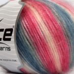 Roze tinten|Blauwgroen Zelfstrepende Garens 8x50gr