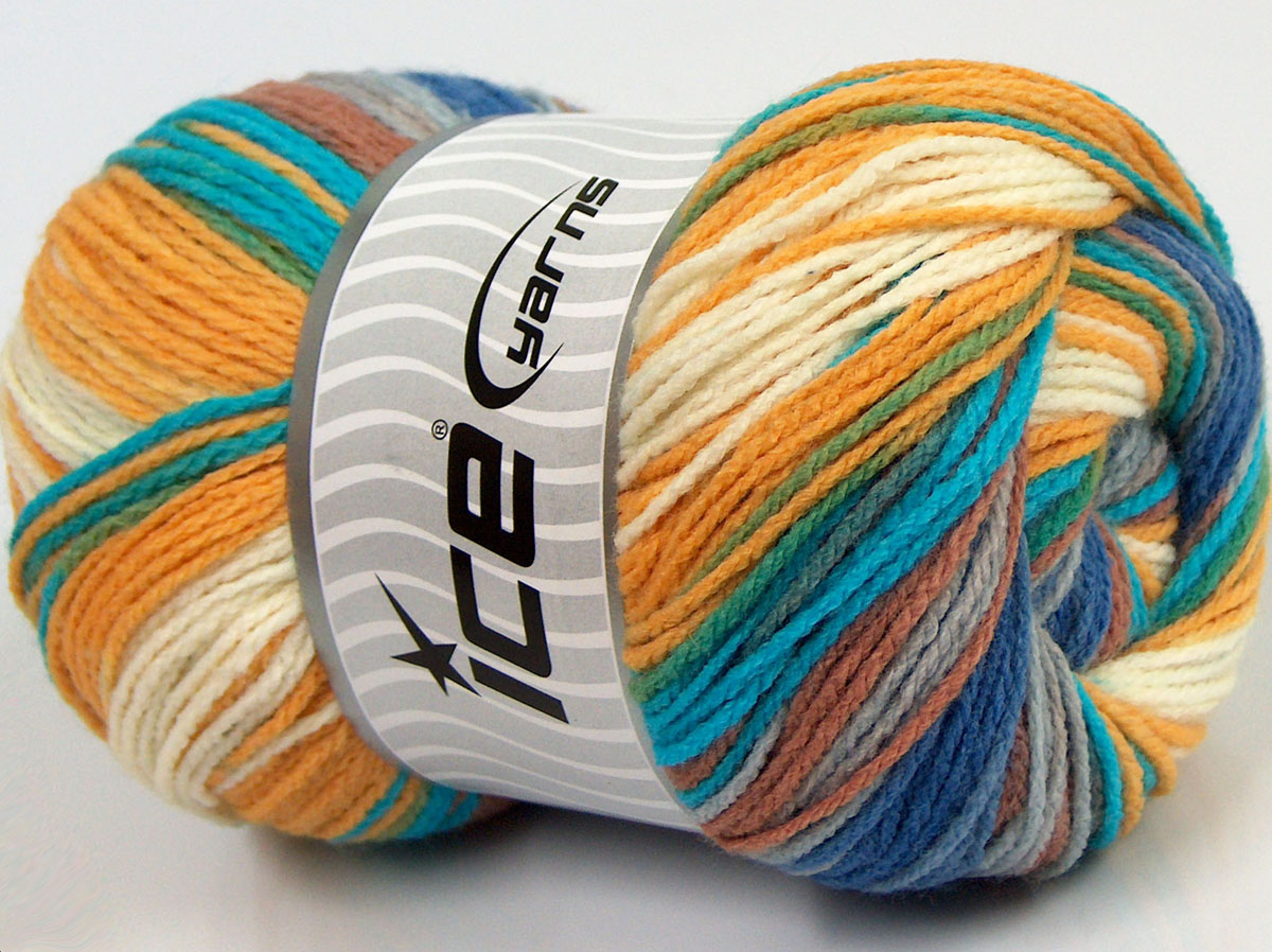 Bruin|Paars|Crème|Turkoois|Goud Zelfstrepende Garens 4x100gr