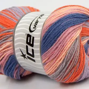 Lila|Grijs|Orchidee|Zalm Zelfstrepende Garens 4x100gr