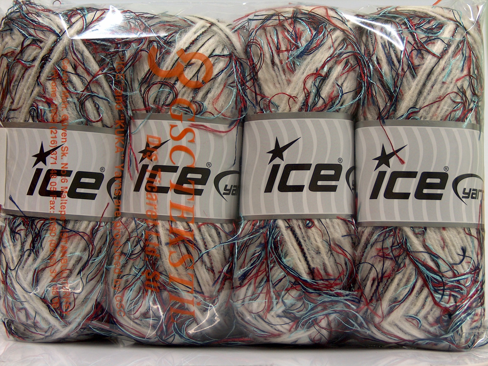 Rood|Crème|Turkoois|Marineblauw Closeout Yarns 4x100gr