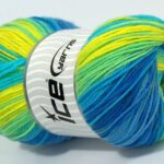 Turkoois|Groen Tinten|Blauw Tinten Zelfstrepende Garens 4x100gr