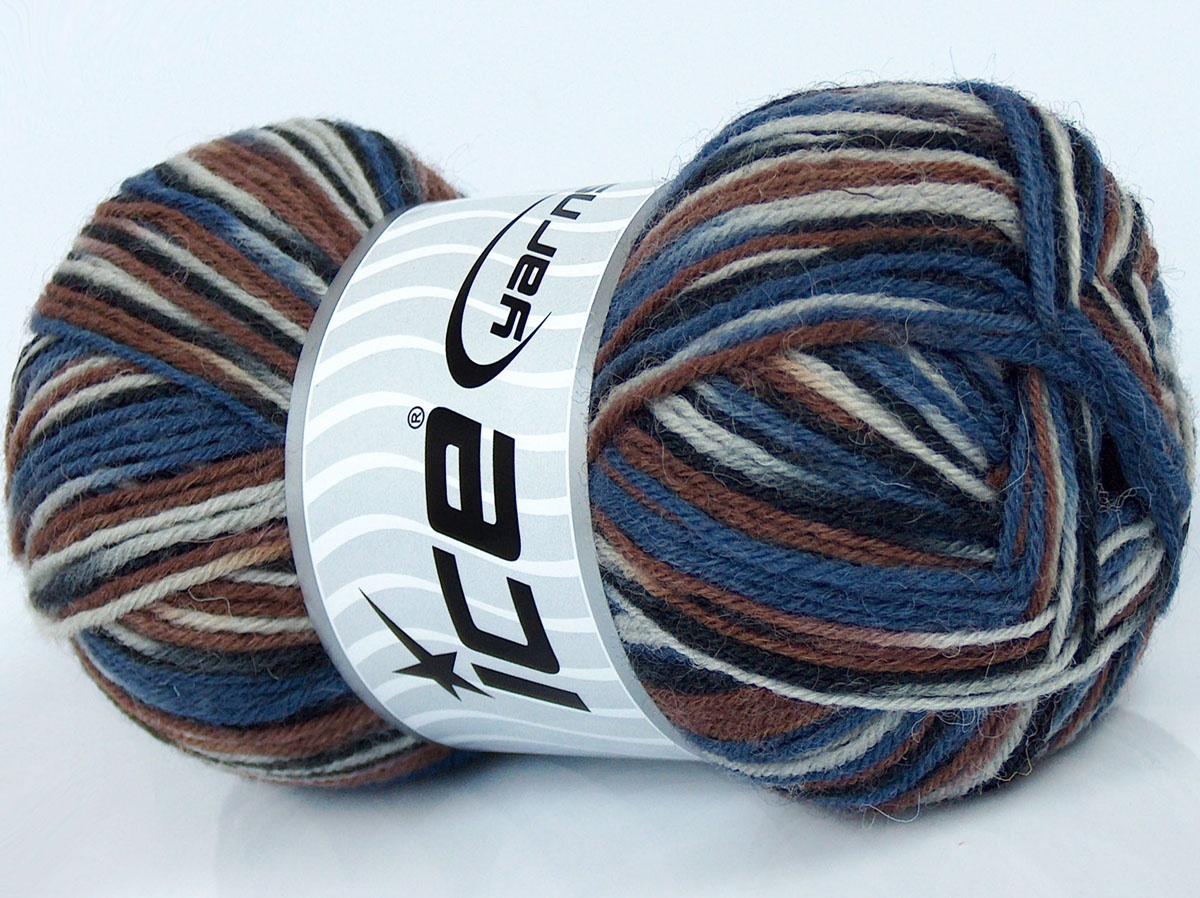 Bruin|Zwart|Blauw|Licht Grijs Sokkengarens 8x50gr