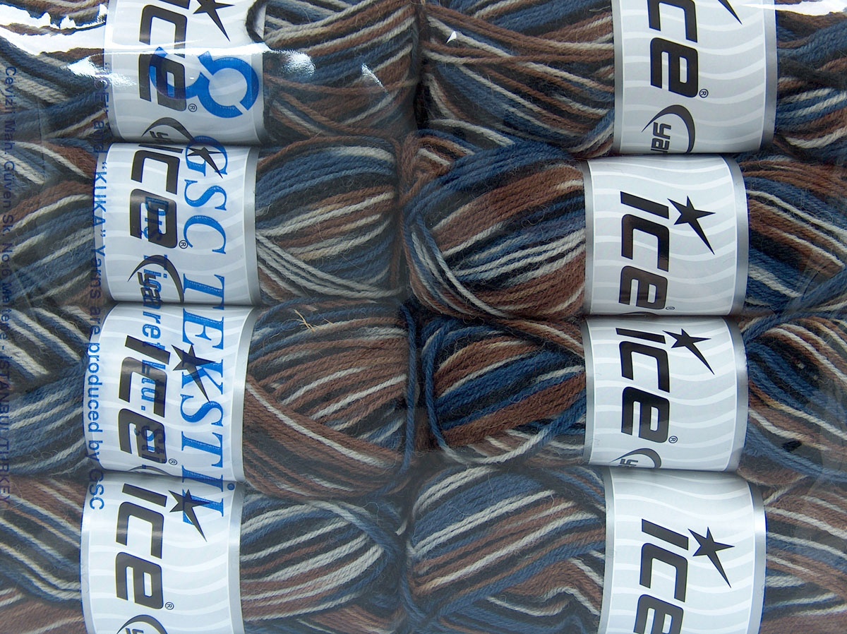 Bruin|Zwart|Blauw|Licht Grijs Sokkengarens 8x50gr