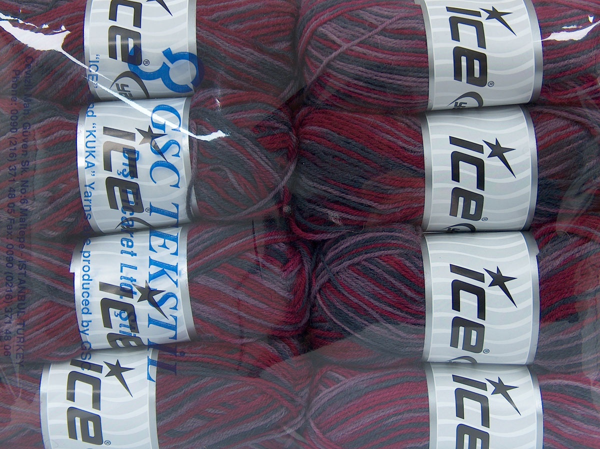 Bordeaux|Donkergrijs|Lavendel Sokkengarens 8x50gr