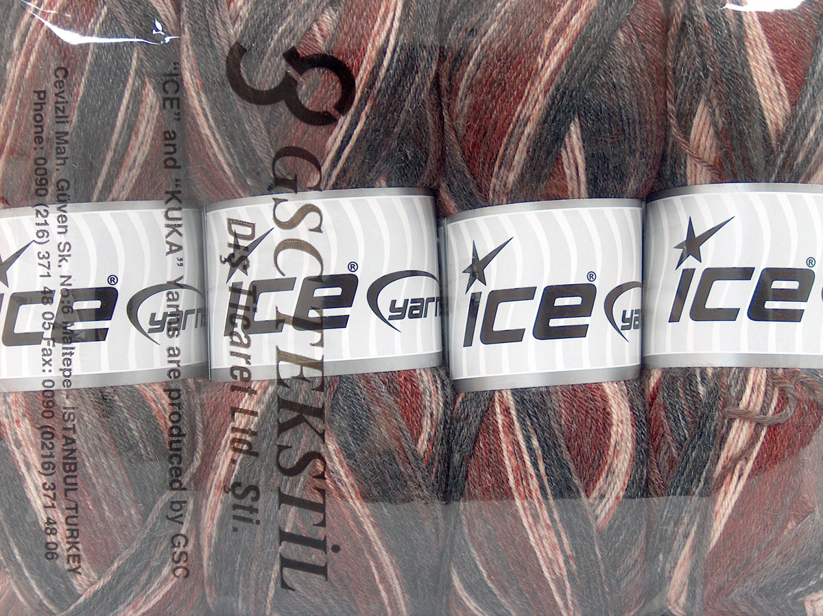 Grijs|Bordeaux Tinten Sokkengarens 4x100gr