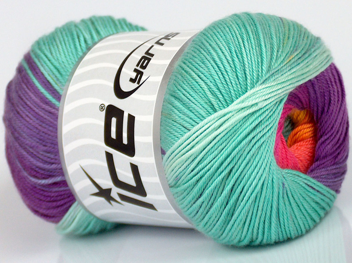 Paars|Roze tinten|Mint Groen|Goud Tinten Zelfstrepende Garens 4x100gr