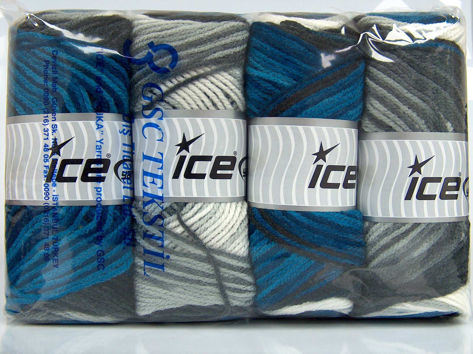 Wit|Blauw Tinten|Grijs Tinten Zelfstrepende Garens 4x100gr