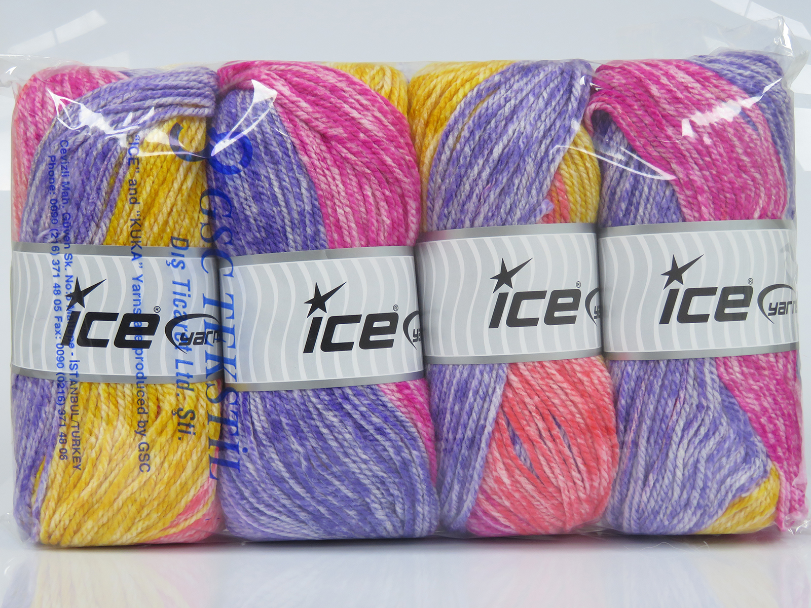 Paars|Goud|Fuchsia|Zalm Zelfstrepende Garens 4x100gr